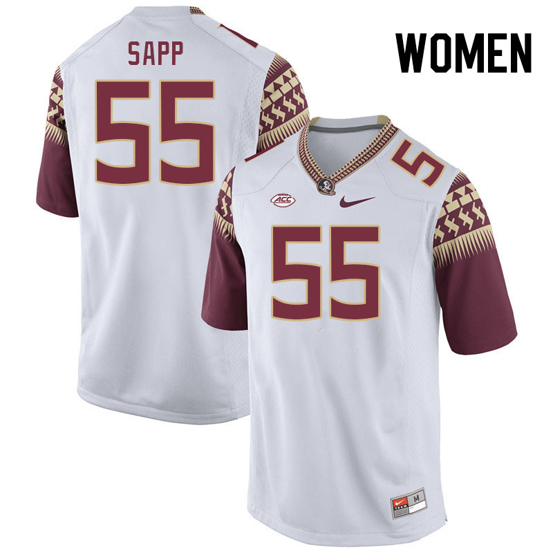 Women #55 Qae'shon Sapp Florida State Seminoles College Football Jerseys Stitched-White